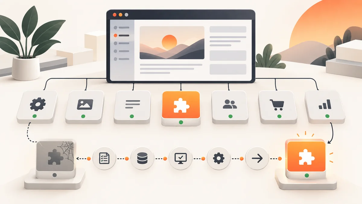 Abandoned WordPress plugins review showing an unsupported dependency moving through inventory, testing and replacement