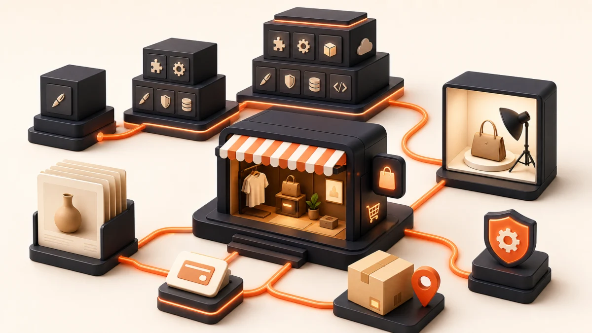 Modular online store cost layers illustrating eCommerce website cost in India
