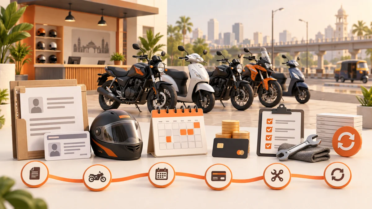 How to start a bike rental business in India with licensed fleet, booking, customer checks, payments and maintenance