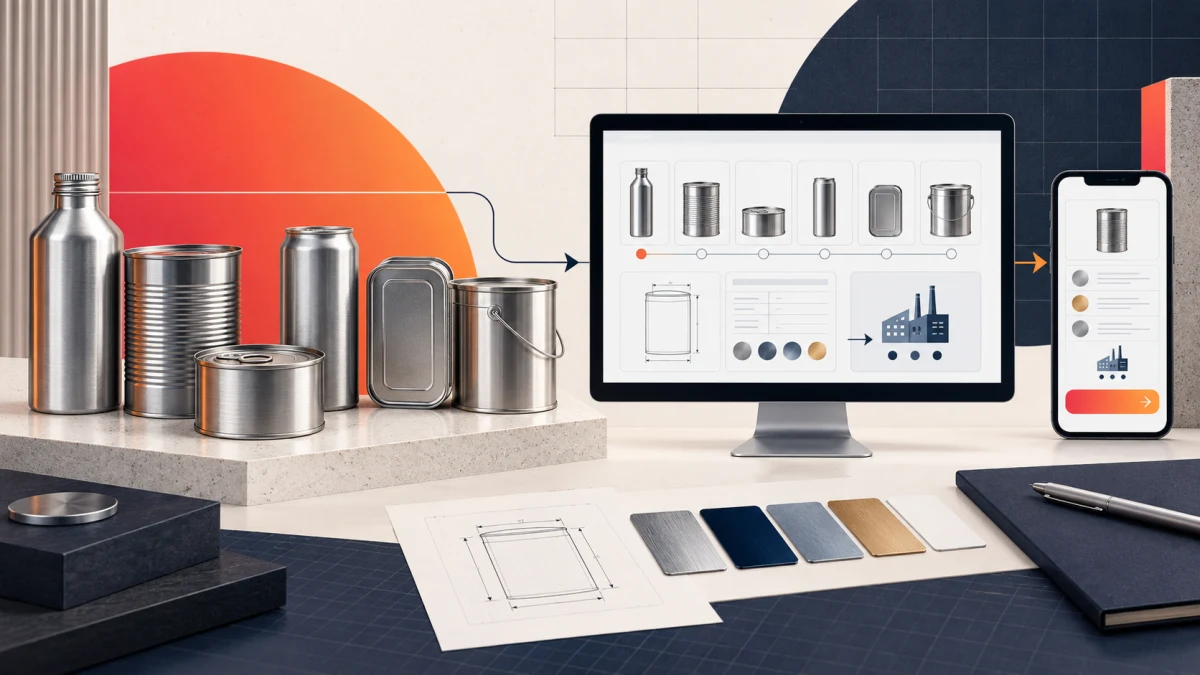 Metal packaging website design visualised as a procurement journey from product range to technical enquiry