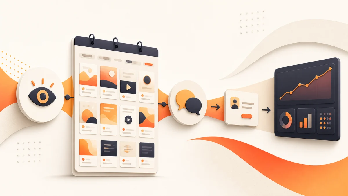 Social media content strategy connecting a content calendar to awareness, conversations, enquiries and measurement
