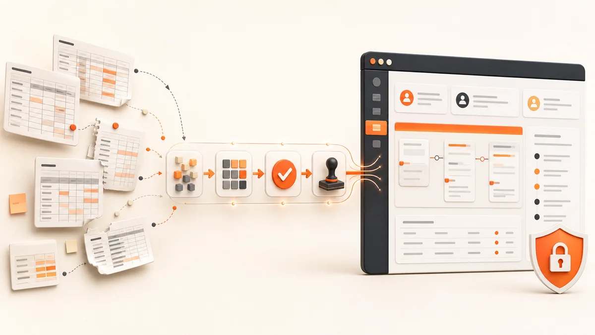 Spreadsheet to web app migration workflow transforming disconnected sheets into a secure custom application